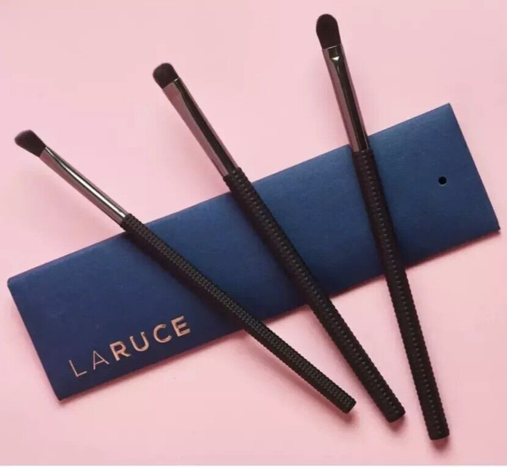 Laruce Concealer + Eyeshadow Shading Vegan MakeUp 3pc Brush Set Black NIB Sealed